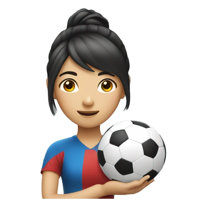 A Asian Girl holding a Soccer Ball sticker