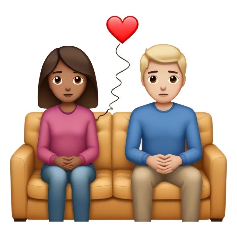 A couple sits on opposite sides of a couch, looking disconnected. Between them, a faint, invisible thread connects their hearts—but it’s fraying. One of them hesitates, reaching out, unsure whether to fix it or let it snap sticker