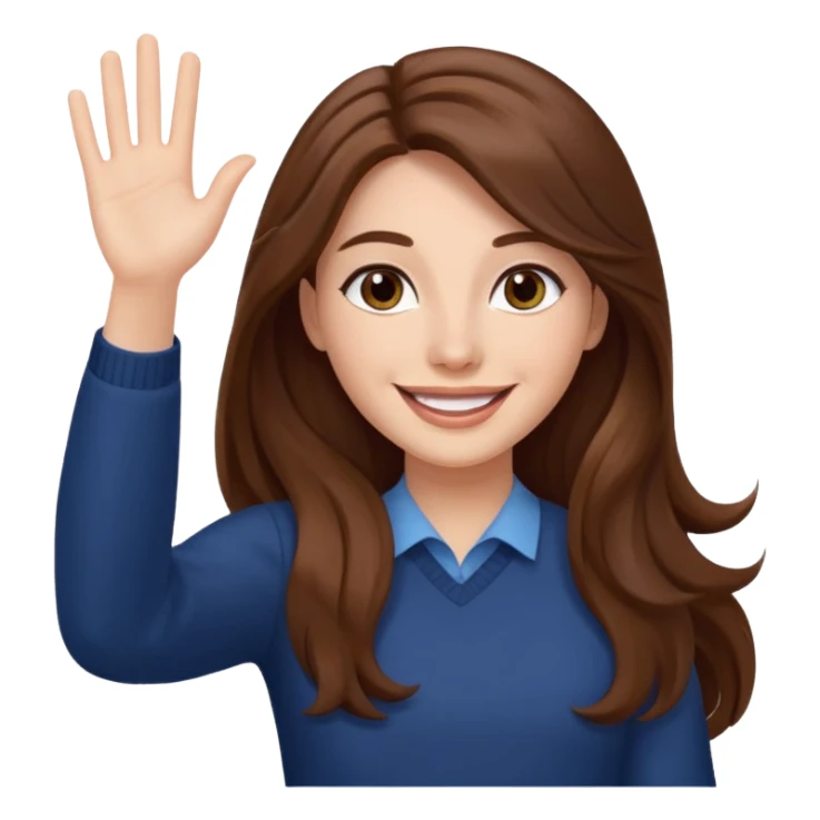 long lenght hair brown and say hi with hand sticker