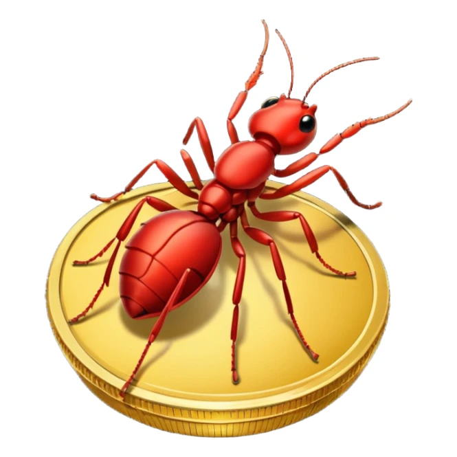 Red ant cartoon style with black shiny round with gold coins  sticker