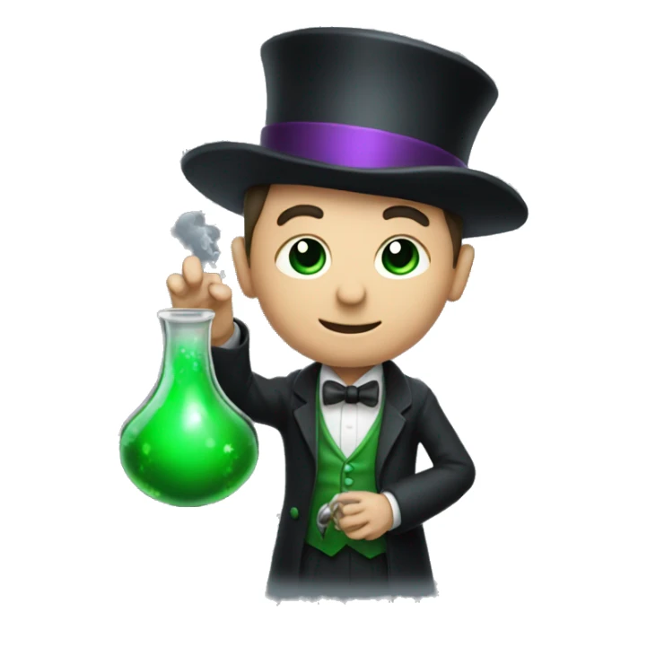 A magician holding a flask with green mystical chemical sticker