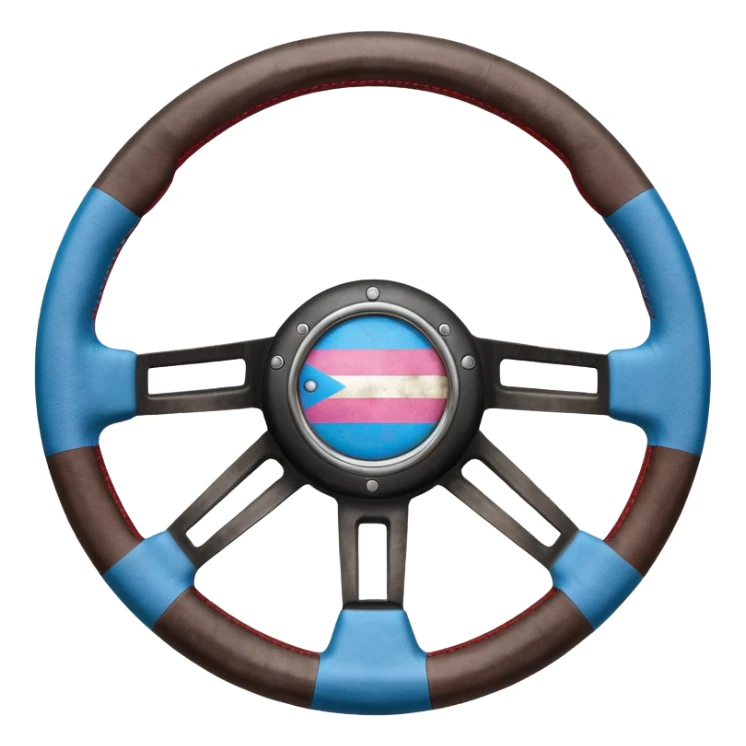 steering wheel with transgender pride flag colors with kinky implification sticker