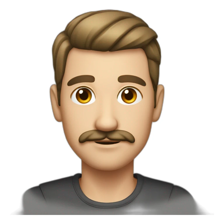 German with slicked-back hair parted in the middle, a tiny moustache and an awkward look sticker