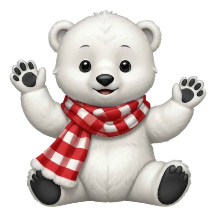 baby Polar Bear, smiling, hi five, wearing red Checkered Triangle scarf sticker