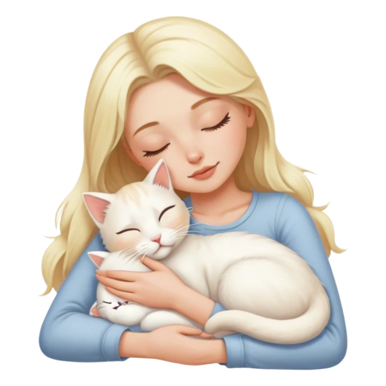 White kitty sleeping on blonde white girl's lap sticker