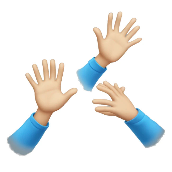 person looking up with their hands in the air with blue eyes sticker