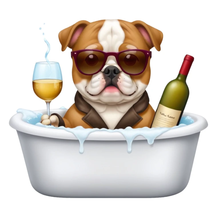 Continental bulldogge in bathtub with sunglasses and wine  sticker