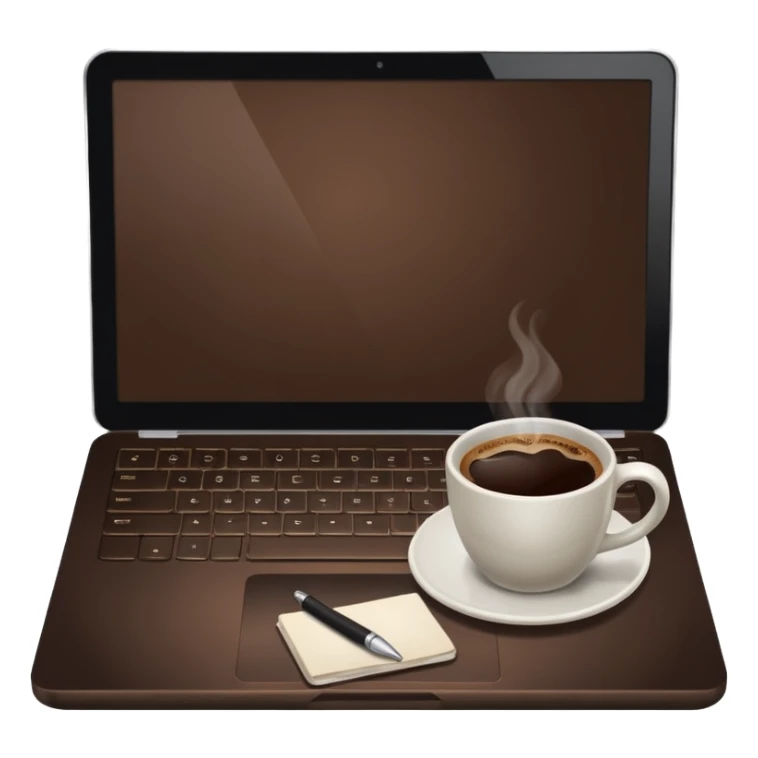 laptop and coffee are on the table. coffee is not on the laptop. sticker