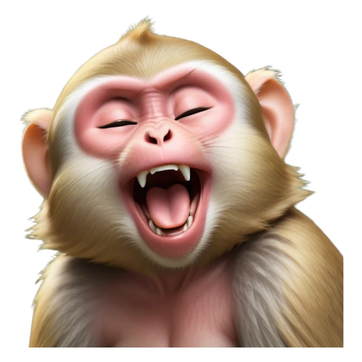 Cinematic Cute Yawning Macaque Portrait Emoji, Head tilted slightly with a dramatic, wide-open yawn, showcasing a gently textured face with half-closed, sleepy eyes and an open, relaxed mouth, Simplified yet irresistibly adorable features, highly detailed, glowing with a soft, cozy glow, high shine, relaxed yet expressive, stylized with a dash of whimsical charm, soft glowing outline, capturing the essence of a drowsy yet affectionate primate that appears ready to stretch out for a nap! sticker
