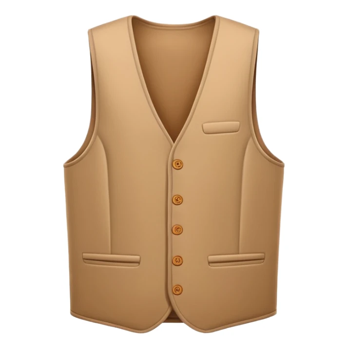 A 3D Apple-style emoji of a simple sleeveless vest (yelek), front view, minimal and clean design, soft fabric texture, neutral colors, cartoon-like and cute style sticker