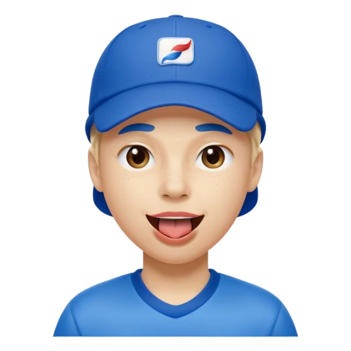 Blue sports hat on his head, one eye closed and tongue out sticker