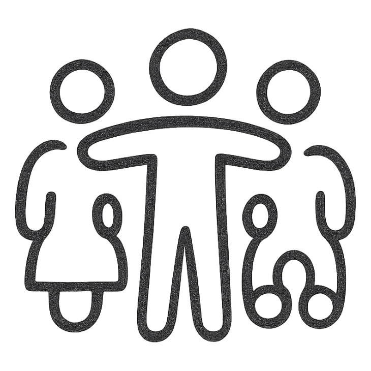 Google Material Design icon for 'Accessibility / Inclusion' showing a universal access symbol or diverse group of people sticker