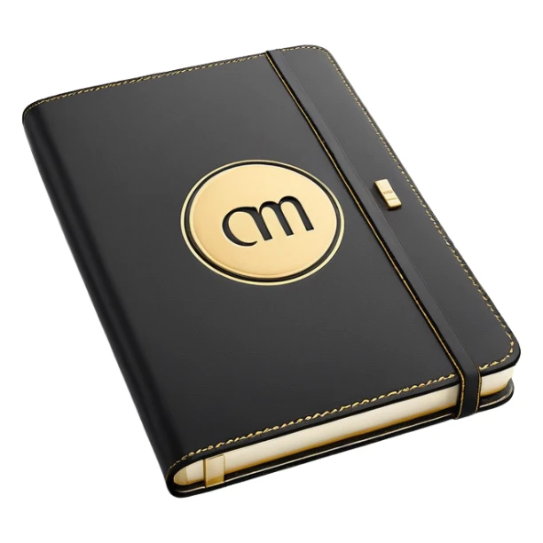 A closed black Moleskine notebook with 'AGENDA' embossed on the cover, professional meeting planner sticker