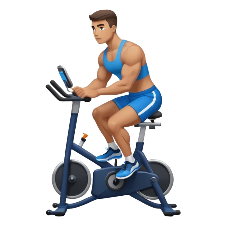 buff guy blue shorts black stationary bike sticker