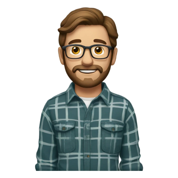 man brown hair beard plaid shirt glasse sticker