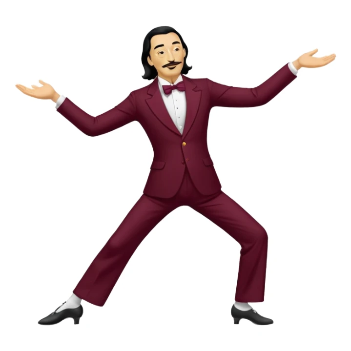 the word "DALI" written in white on a bordeaux red background, where the letters are dancing sticker