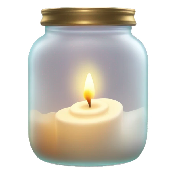 A flickering candle inside a frosted glass jar, with soft glowing light sticker