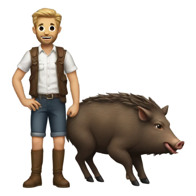 a man riding a wild boar with a shirt that says ,,florin,, sticker