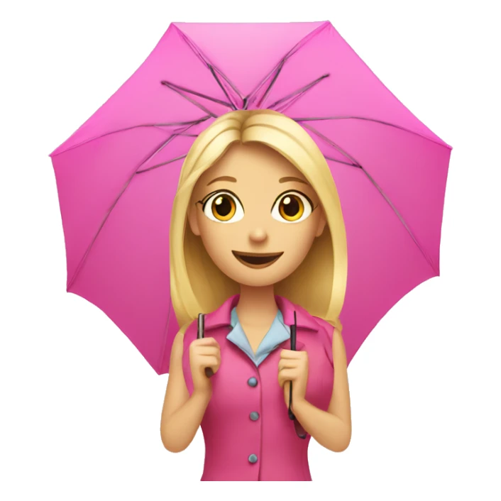 Blond girl holding pink umbrella sticker