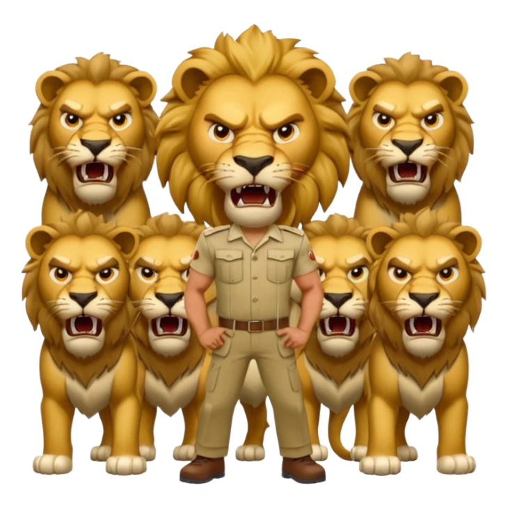 a stand man behind a group of  angry lions sticker