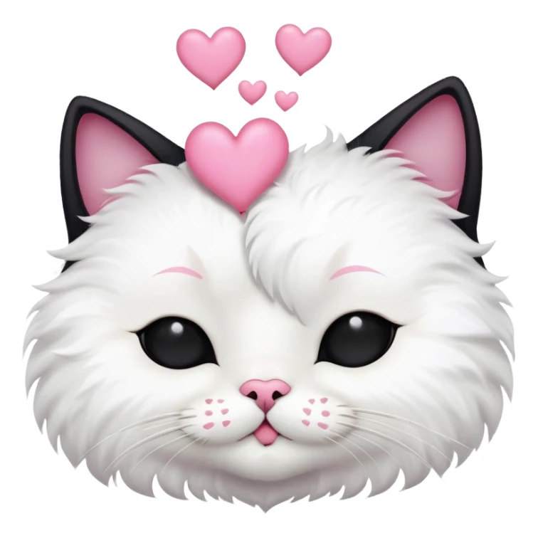 Big black cat face is kissing a small white cat face with hearts above sticker