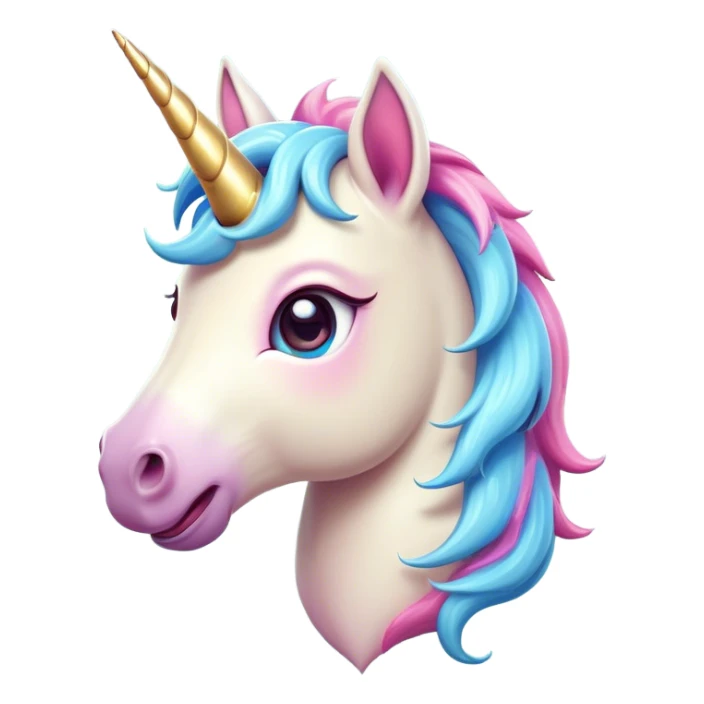 Cinematic Comical Unicorn Pony Portrait Emoji, Head tilted dramatically with an exaggeratedly amused expression, featuring a compact, magically adorned form with a sparkling tiny horn, wide, comically expressive eyes full of playful disbelief, and a subtly animated mane, Simplified yet hilariously expressive features, highly detailed, glowing with a slightly sassy pastel glow, high shine, dramatic yet playful, stylized with an air of cheeky magical mischief, soft glowing outline, capturing the essence of a meme-worthy unicorn pony that looks ready to trot its way into viral fame! sticker