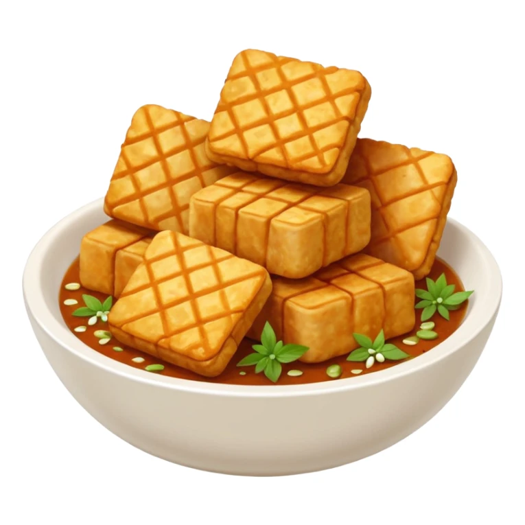 tofu tempe fried snacks fritters in a white bowl white sambal sticker