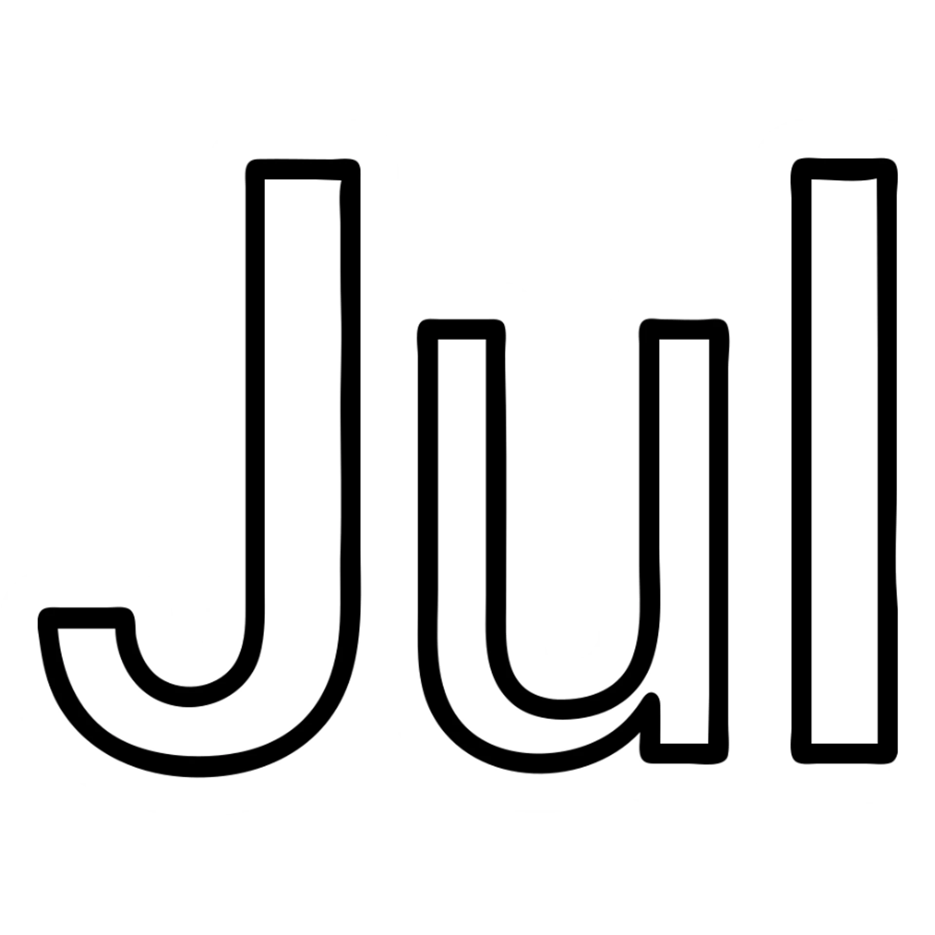 the word 'Jul' in a geometric, outlined icon style, sharp and professional sticker