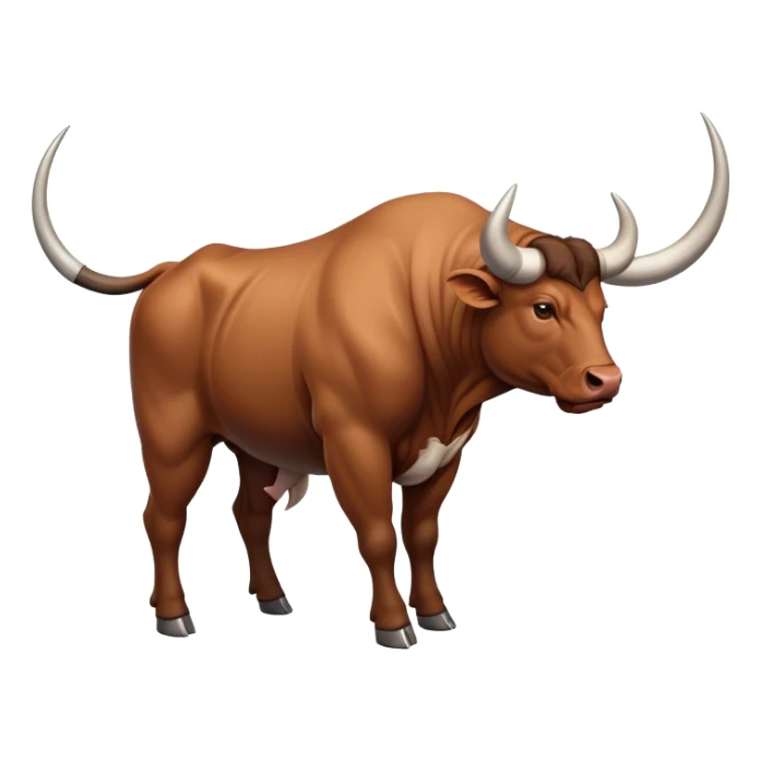 Top-down view of a muscular bull facing left, with visible curved horns and strong back sticker