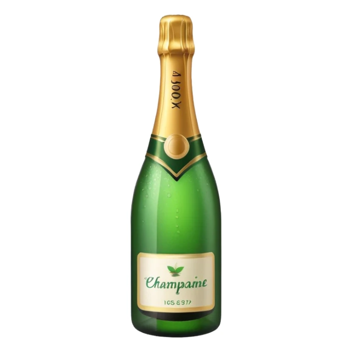 green champagne bottle with white paper sticker