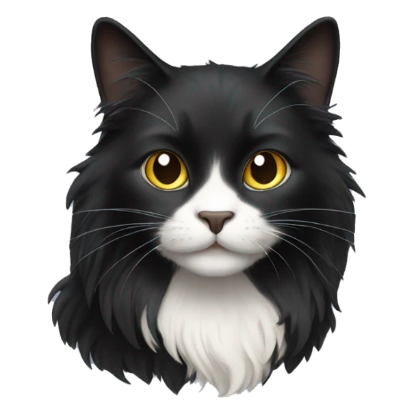 black cat domestic long-haired with half white mouth sticker