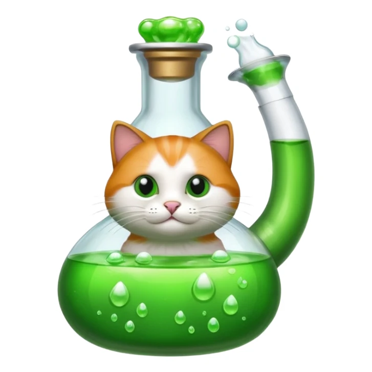 Sleek cat wearing a white coat, paw on a bubbling flask. sticker