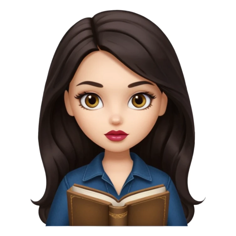 generate a pretty bratz girl with dark circles and a book in hand sticker