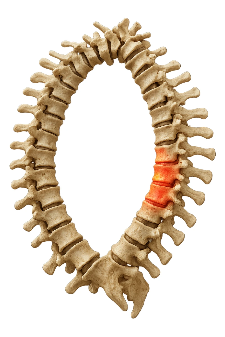 SPINA DORSALE ANATOMICA UMANA REALISTICA infiammata CHIUSA A CERCHIO, iperrealistica 4k, non disegnata sticker