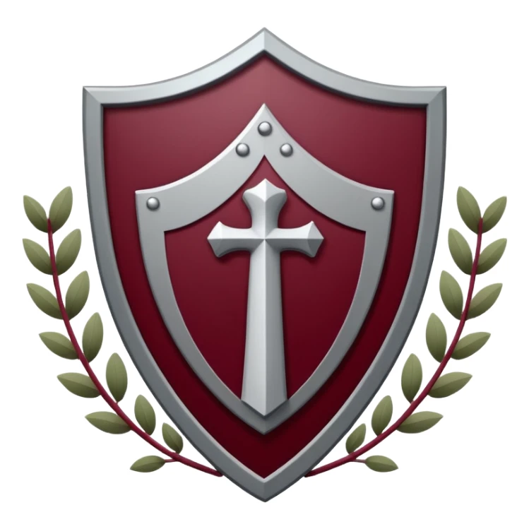 

"A modern shield-shaped logo divided into maroon and grey quarters, featuring three upward-pointing white pillars or beams with circular dots at the top, symbolizing strength, protection, and unity."
(Bangalore Trilife hospital logo)
 sticker