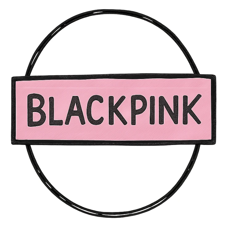 BLACKPINK-inspired object, black and pink colors, sketchy artistic hand-drawn icon, hand drawn style sticker