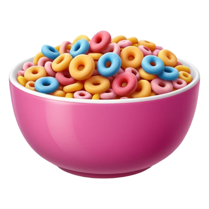 froot loops in a pink bowl, no spoon or milk sticker