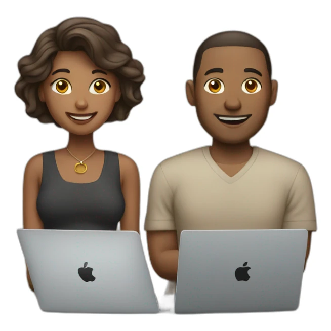 man and woman with mac book sticker