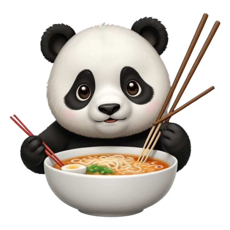 cute hungry panda with chopsticks eating ramen sticker