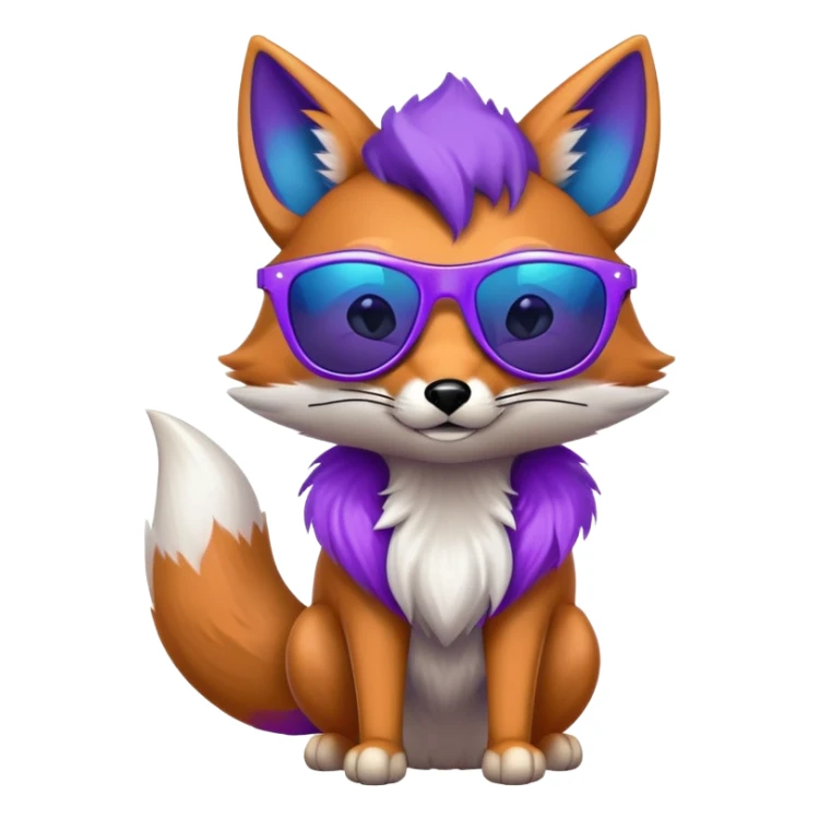 A cool fox with purple-blue fur, a glowing tail, a silver star on its forehead, and stylish sunglasses, looking confident sticker
