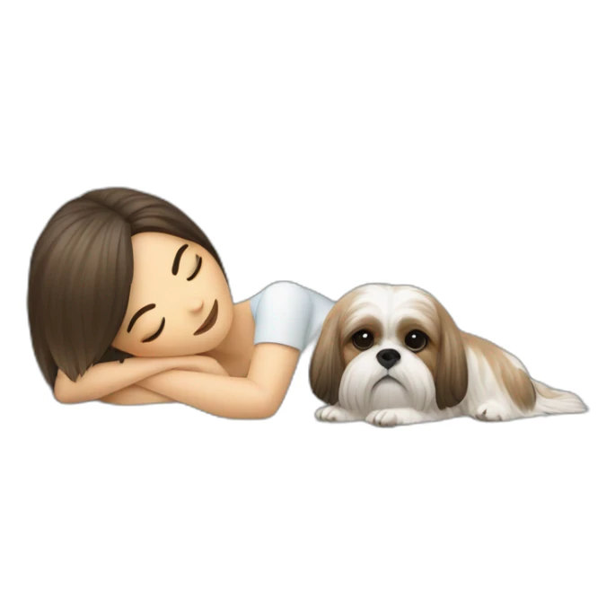 Shih tzu dog and human woman sleeping on couch sticker