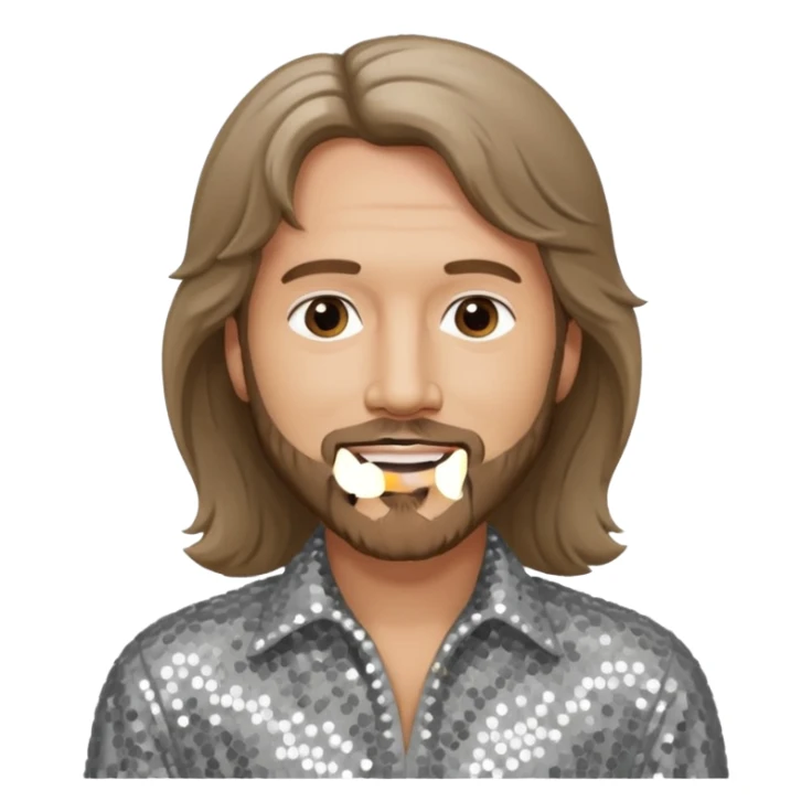 Barry Gibb from Bee Gees with light grey sequin outfit, long brown hair sticker