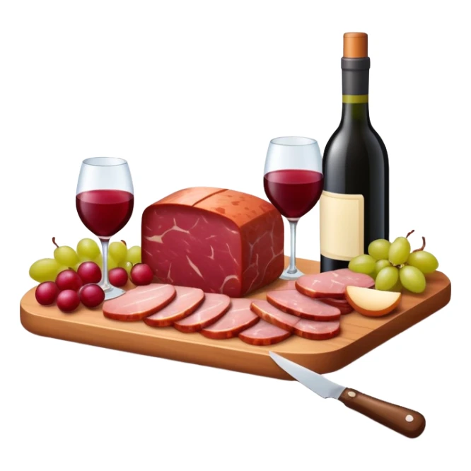 SPAM MEAT charcuterie with fruit and a bottle of wine sticker