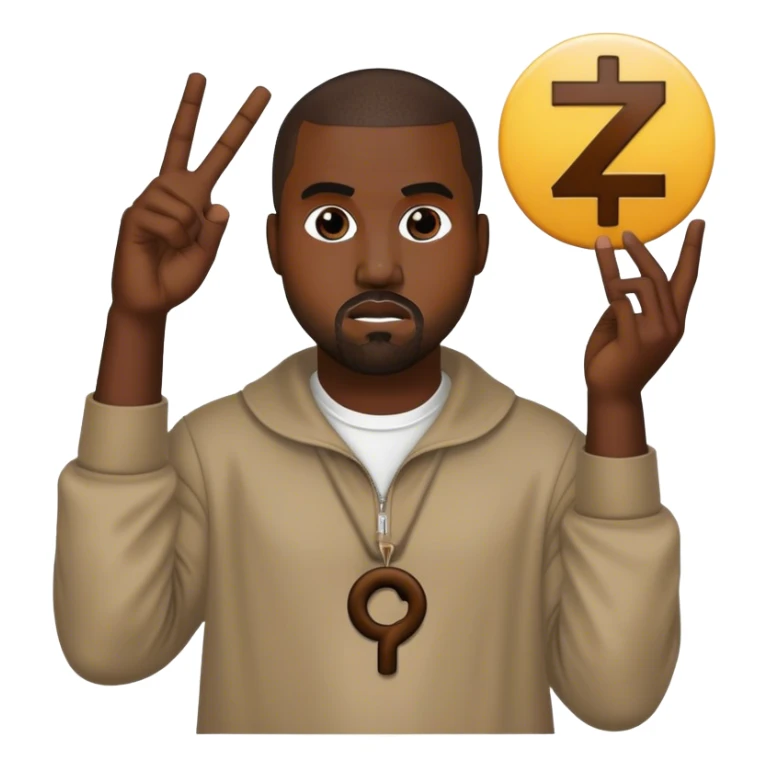 kanye holding up a nzi symbol sticker