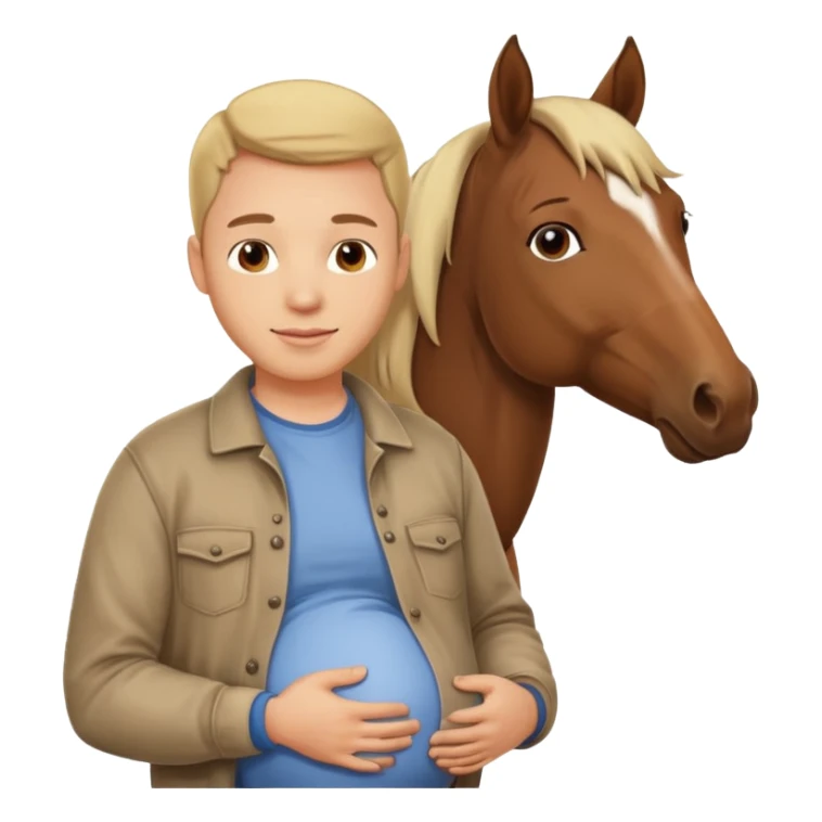 pregnant man in casual wear near horse sticker
