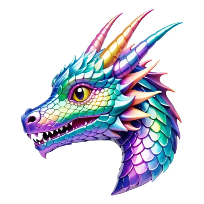Sparkly glossy Pastel iridescent glass dragon head profile sticker