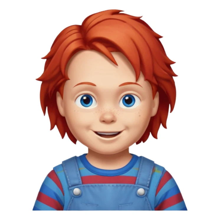 Can you create an emote for me referencing the Chucky character, with a happy and cute expression sticker