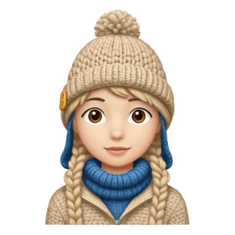 high school student wearing a crochetted winter hat. the hat should be an oatmeal color and texture sticker