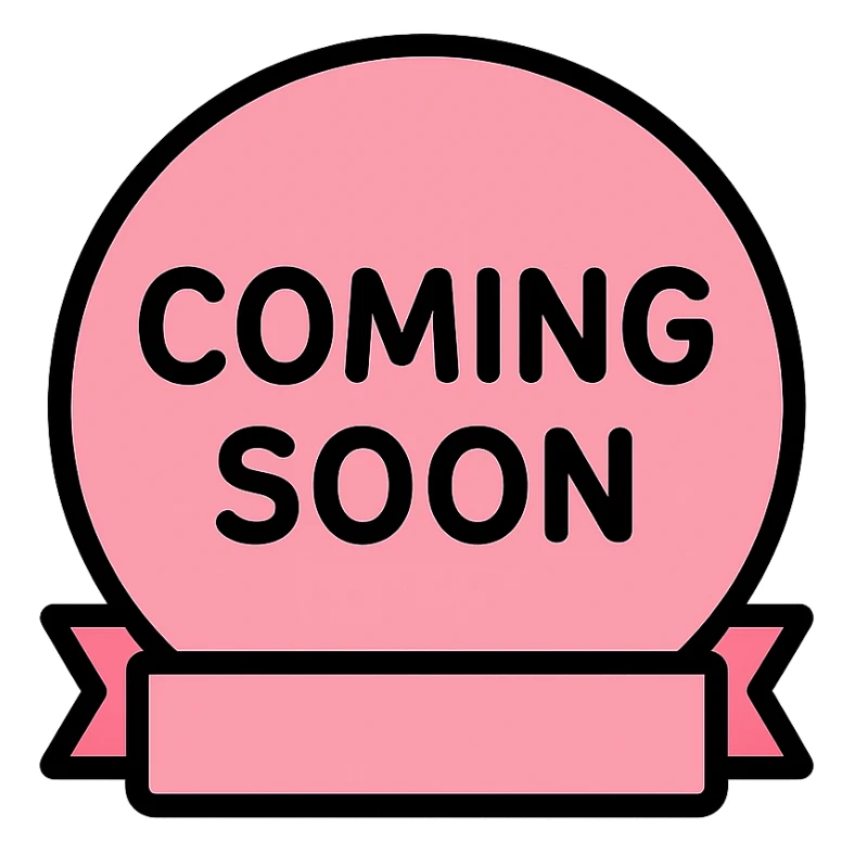 baby pink coming soon stamp, color outline style, playful and inviting, rounded edges, clear text sticker