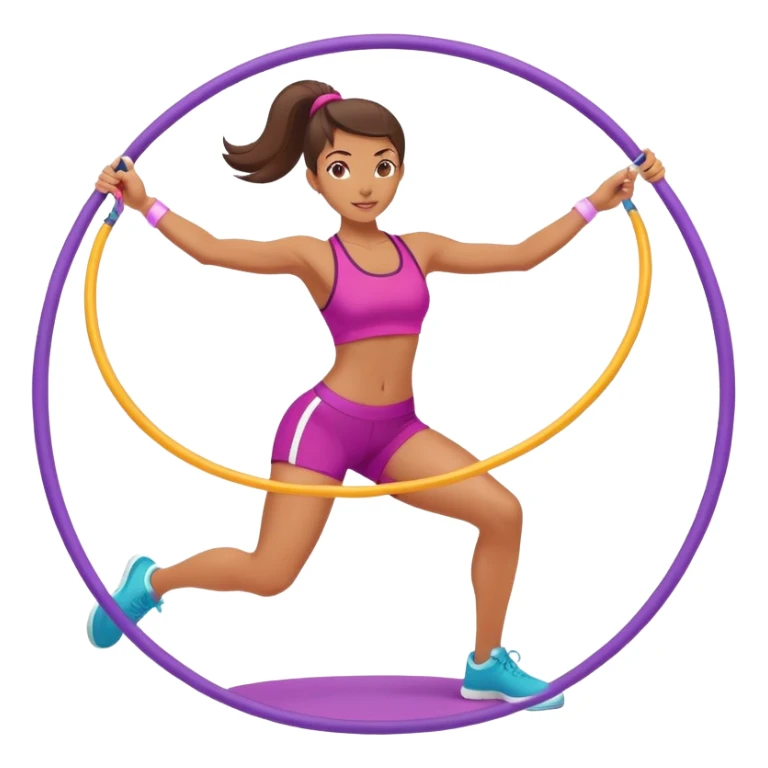 A female athlete performing aerobics exercises with a hula hoop on an exercise mat. She is focused and in motion, with a vibrant, energetic atmosphere. The background is minimalistic, highlighting the fluidity and coordination of the workout. sticker